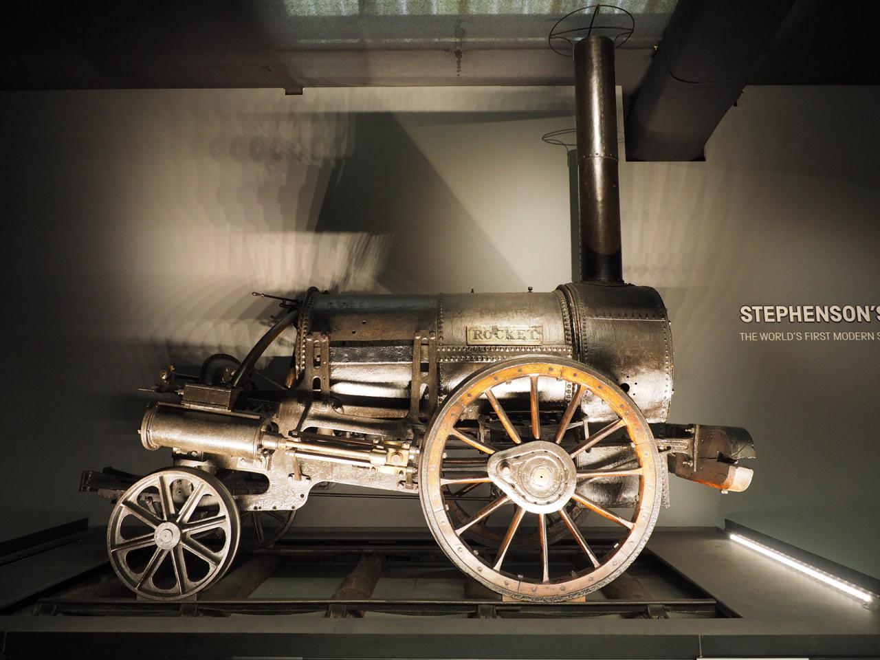 Stephenson's Rocket, the first steam locomotive, 1829, in the National Railway Museum