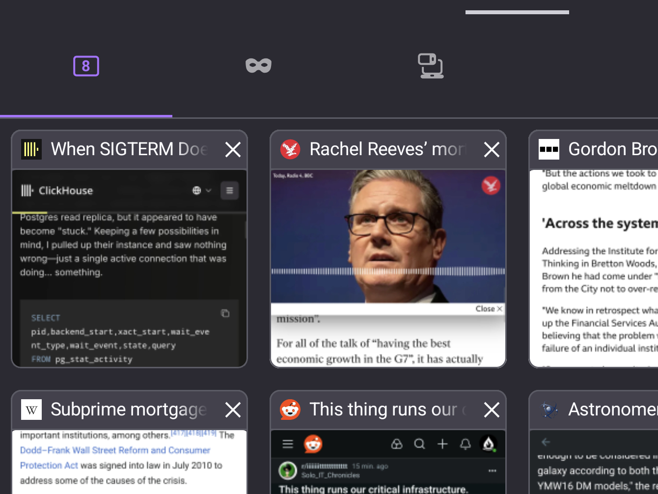 Browser tabs in a mobile browser