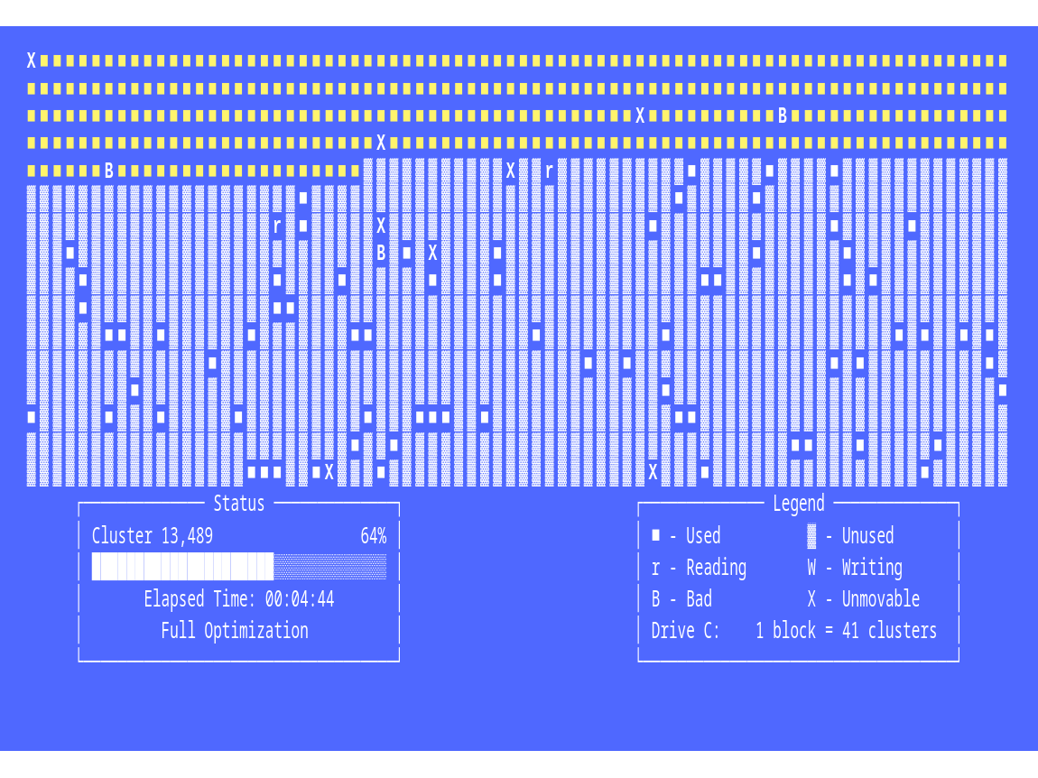 A mock-up of 90s-era defragmentation software