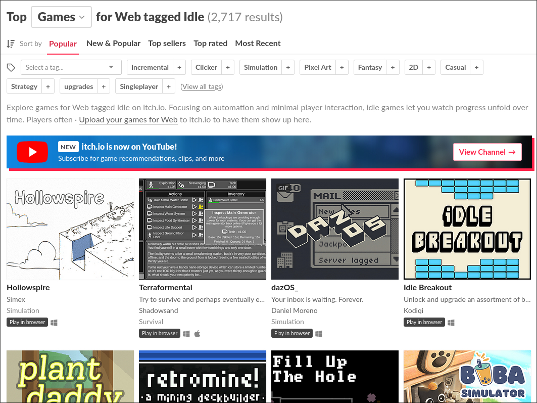 Search results for idle browser games on itch.io